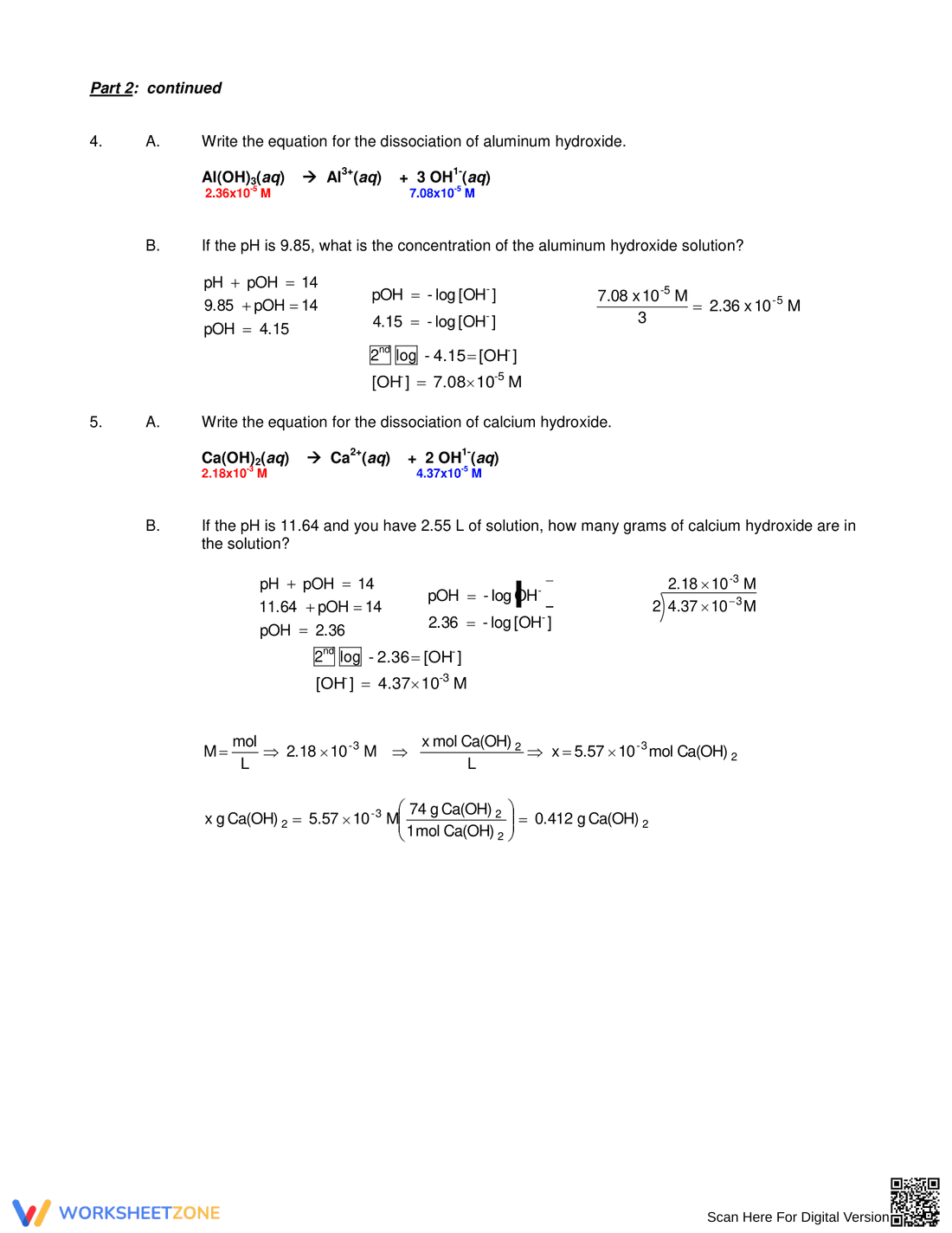 Chemistry: pH and pOH Calculations Practice Worksheet - Page 5