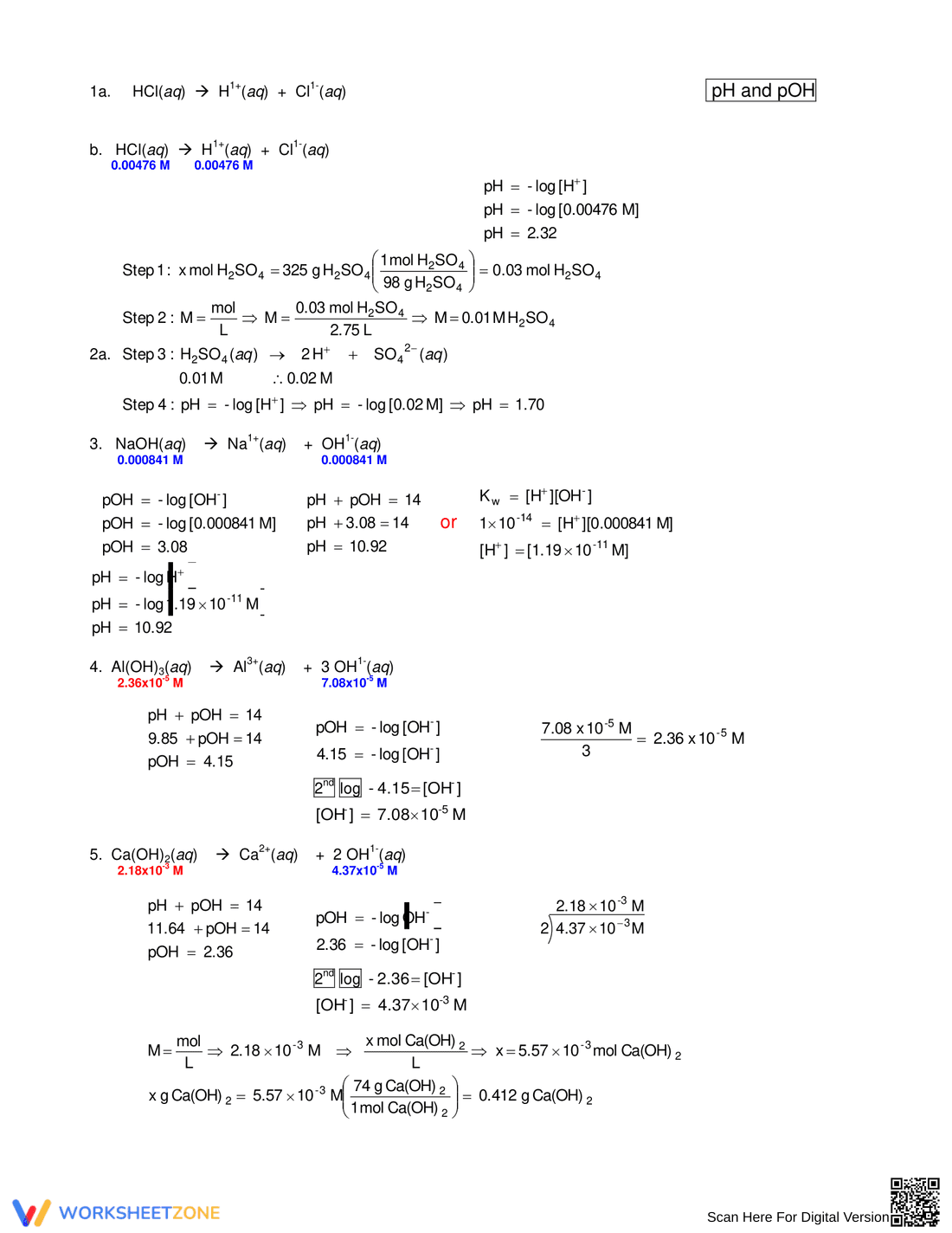 Chemistry: pH and pOH Calculations Practice Worksheet - Page 6