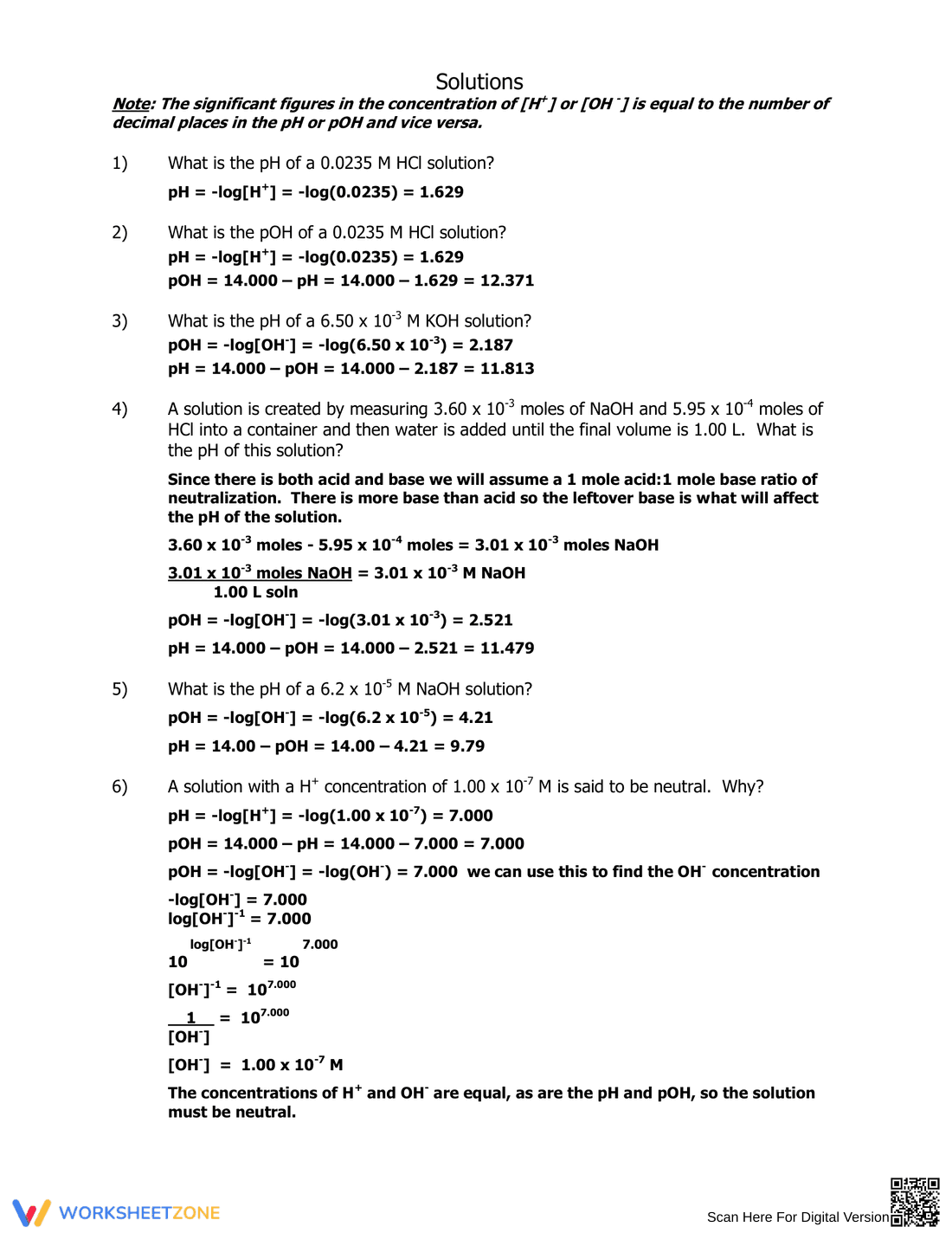 Worksheet: Calculating pH and pOH for Chemistry Students - Page 2