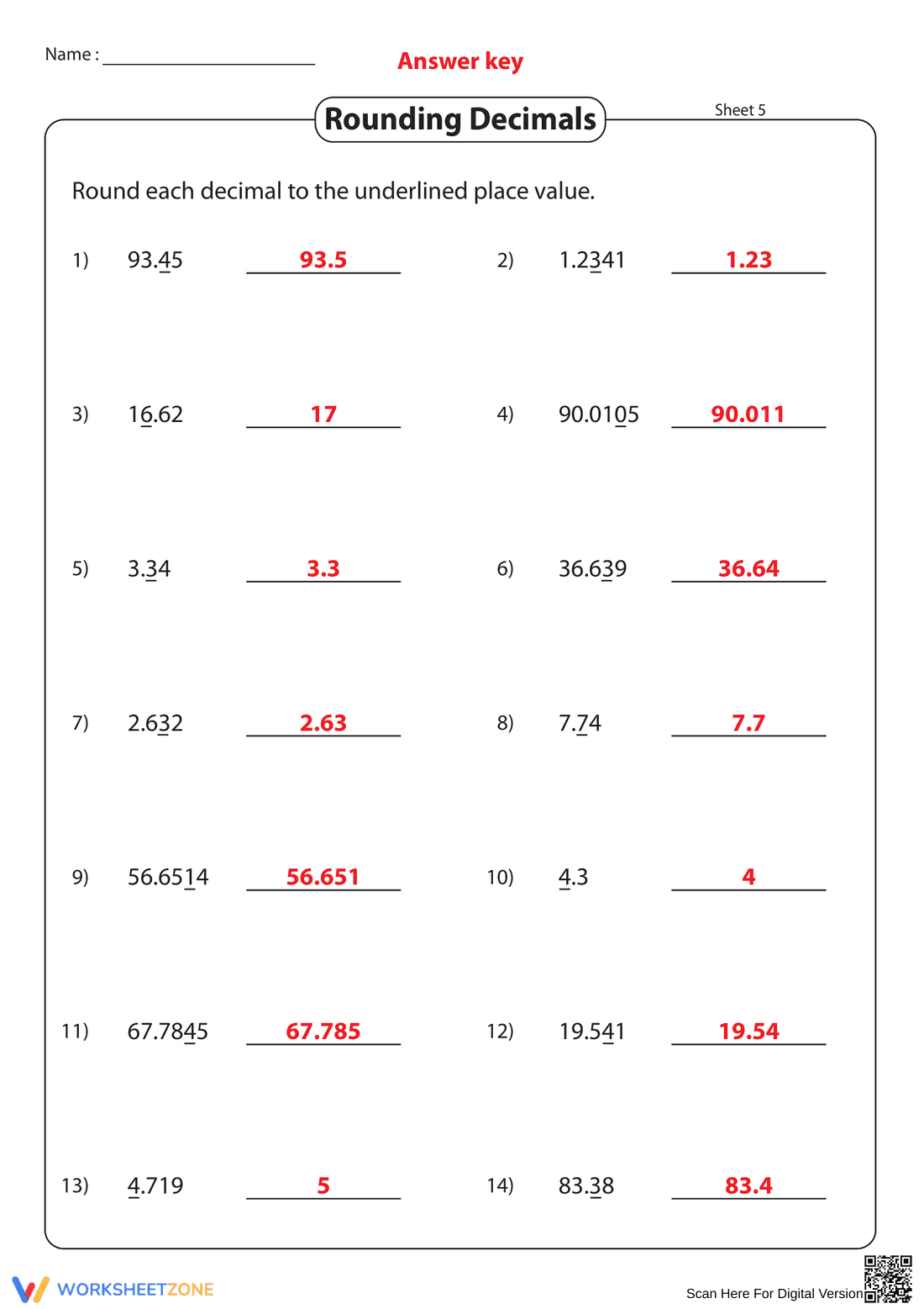 Rounding Decimals 2: Practice Math Skills Worksheet - Page 10
