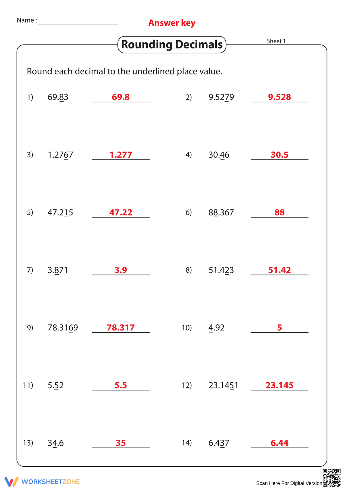Rounding Decimals 2: Practice Math Skills Worksheet - Page 2