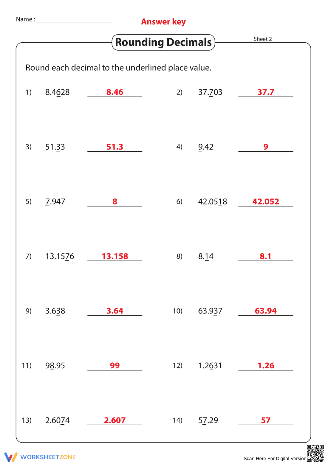 Rounding Decimals 2: Practice Math Skills Worksheet - Page 4