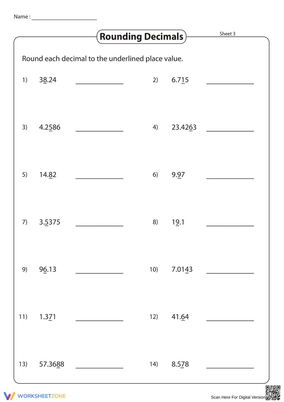 Rounding Decimals 2: Practice Math Skills Worksheet - Page 5