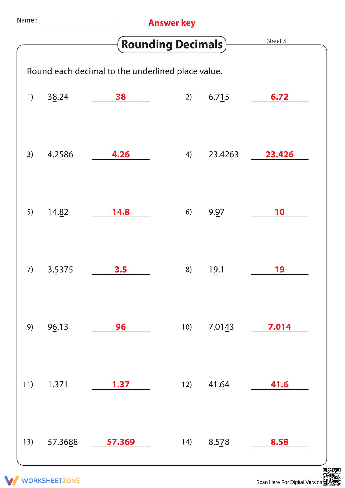 Rounding Decimals 2: Practice Math Skills Worksheet - Page 6