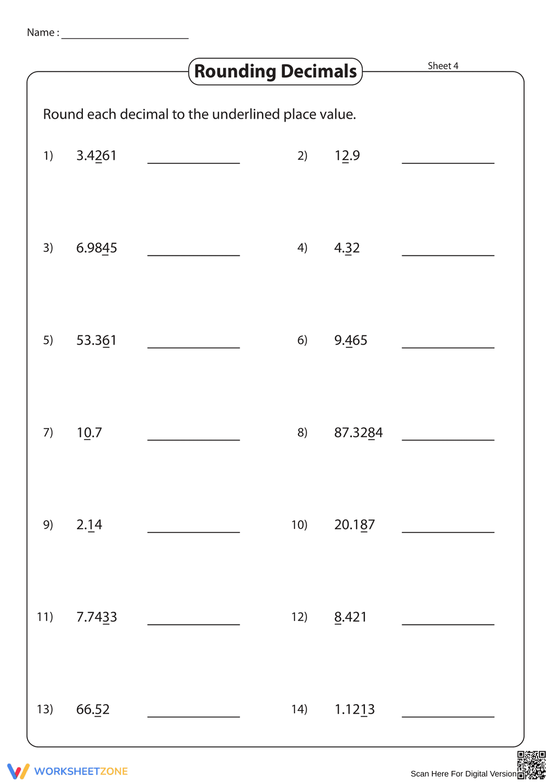 Rounding Decimals 2: Practice Math Skills Worksheet - Page 7