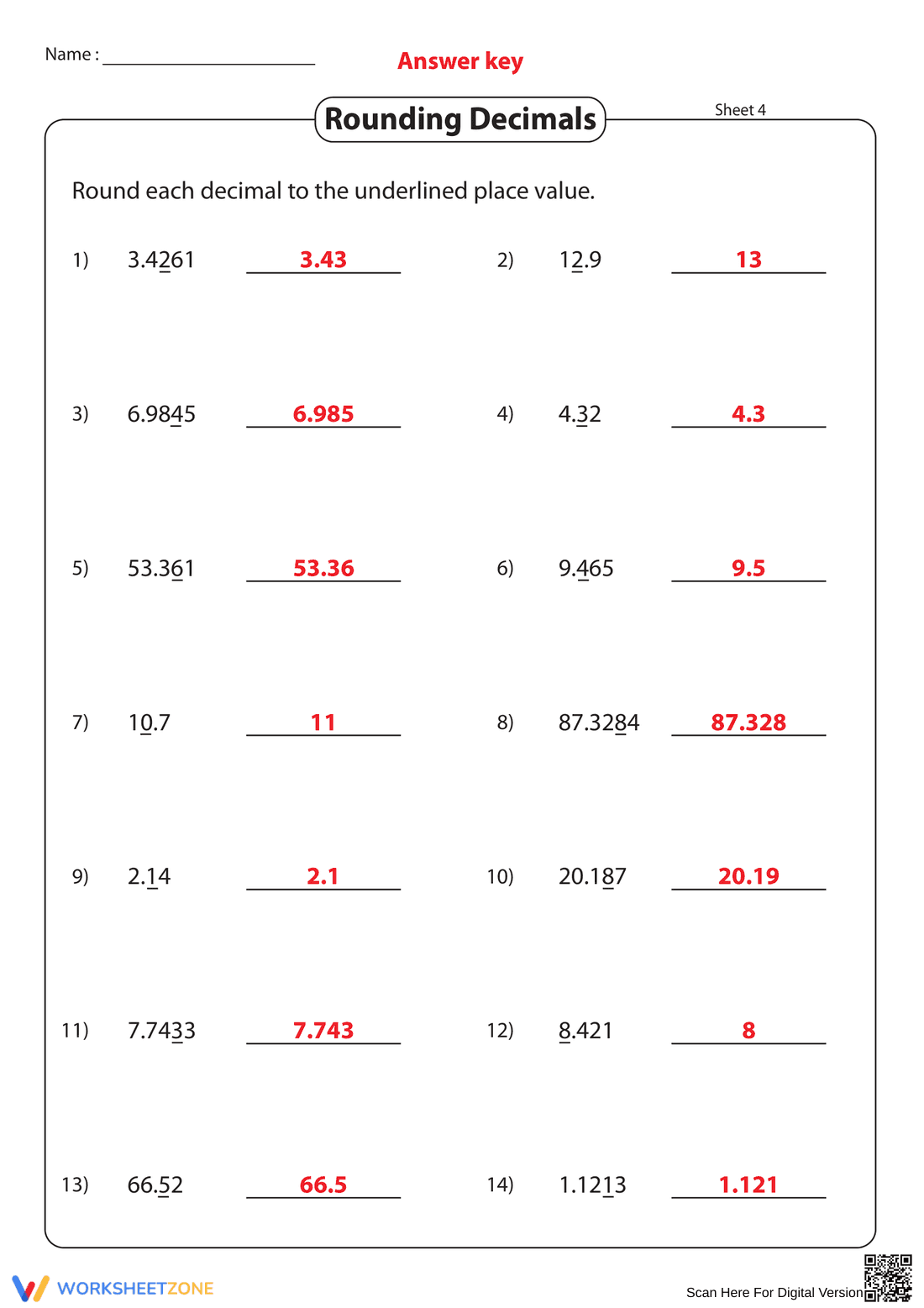 Rounding Decimals 2: Practice Math Skills Worksheet - Page 8