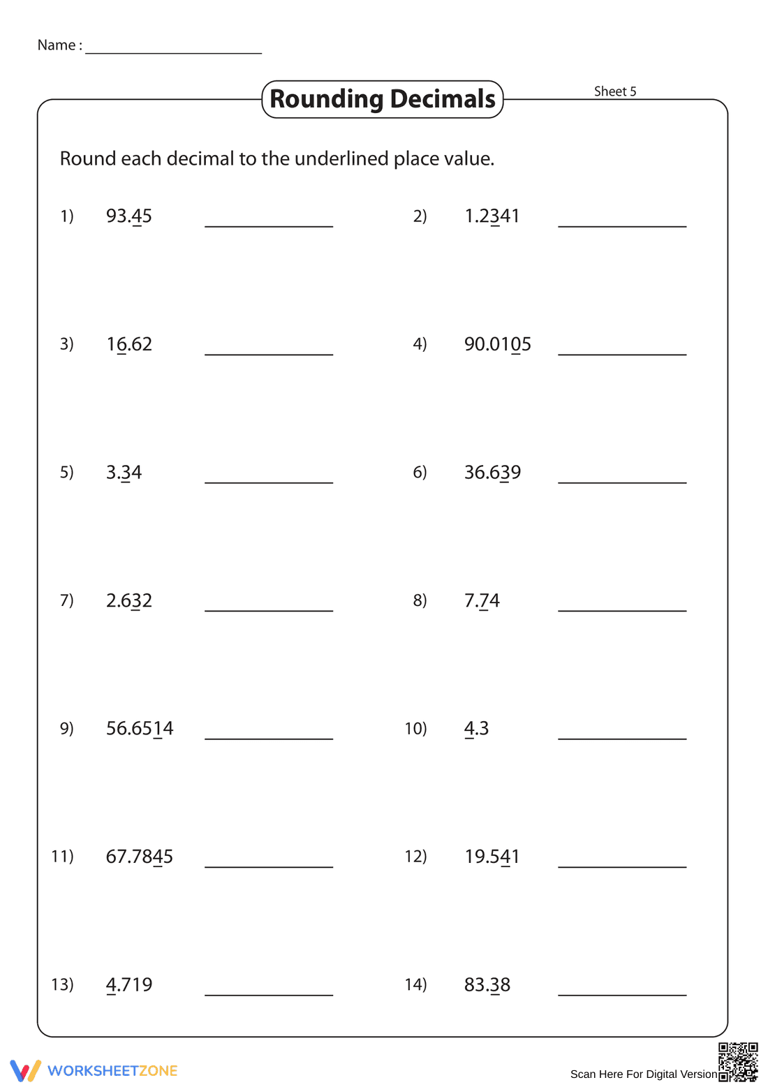 Rounding Decimals 2: Practice Math Skills Worksheet - Page 9