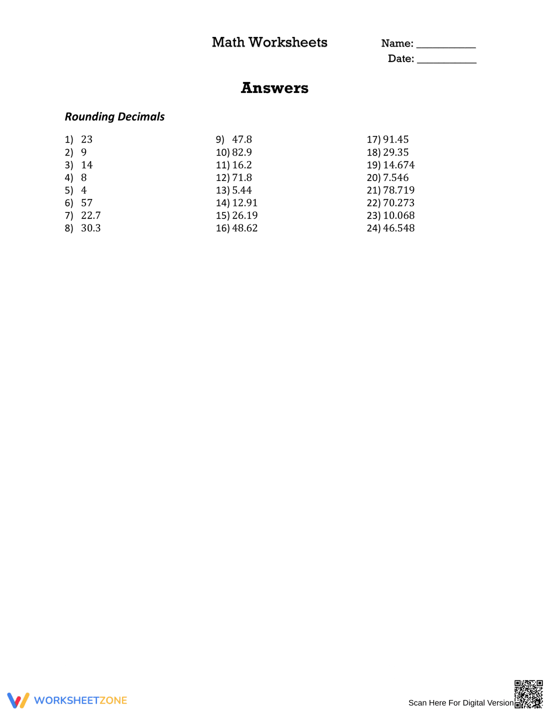 Rounding Decimals 3: Math Practice Skills Worksheet - Page 2