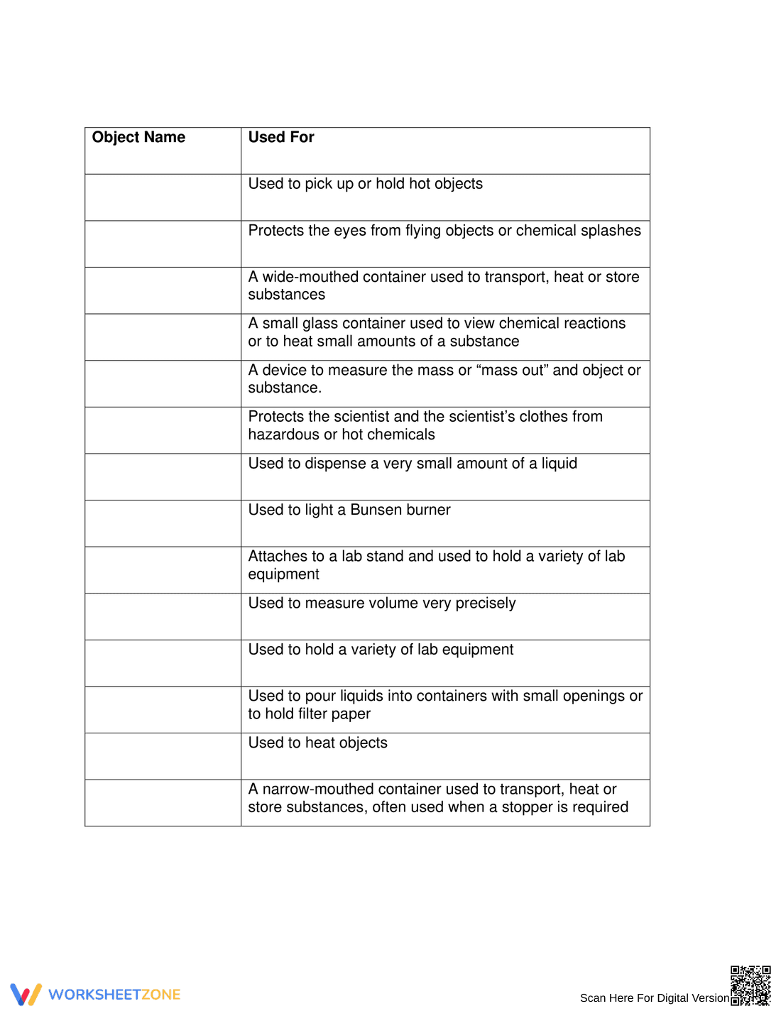 Worksheet on Identifying Lab Equipment - Page 2