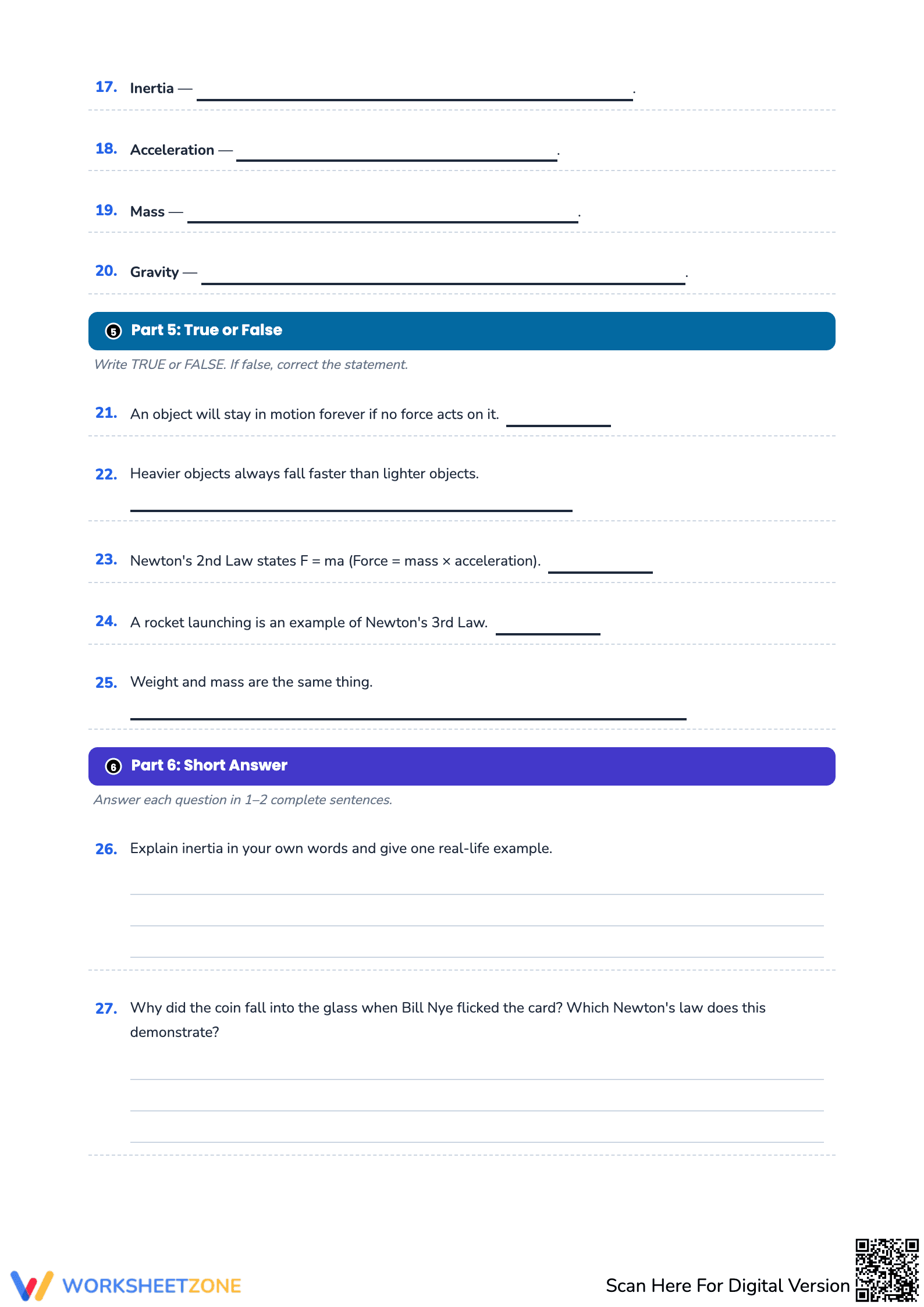 Bill Nye Newton’s Laws of Motion Worksheet - Page 3