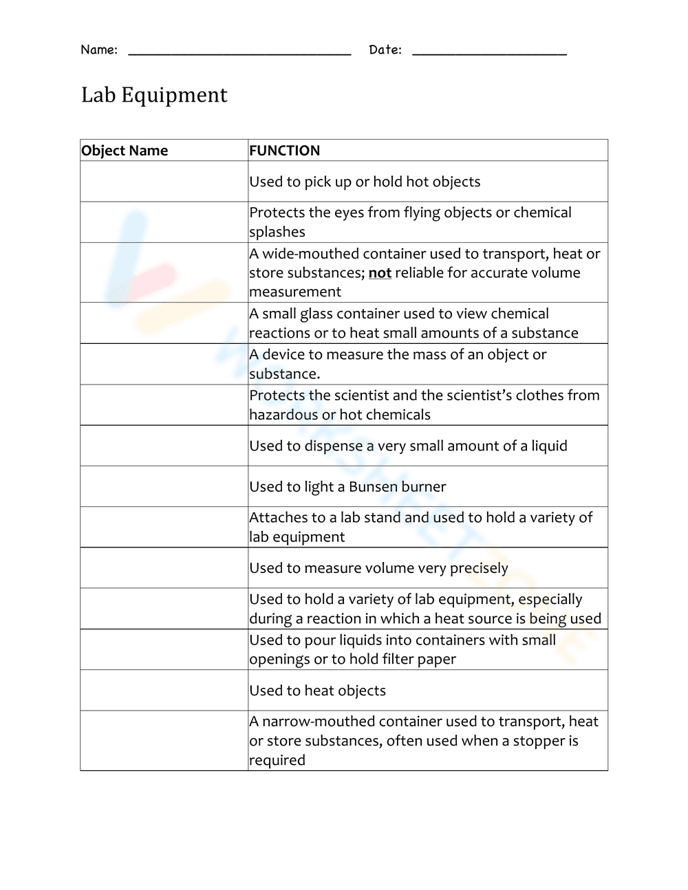 Lab Equipment Functions Worksheet | Essential Grade 6-8 - Page 2