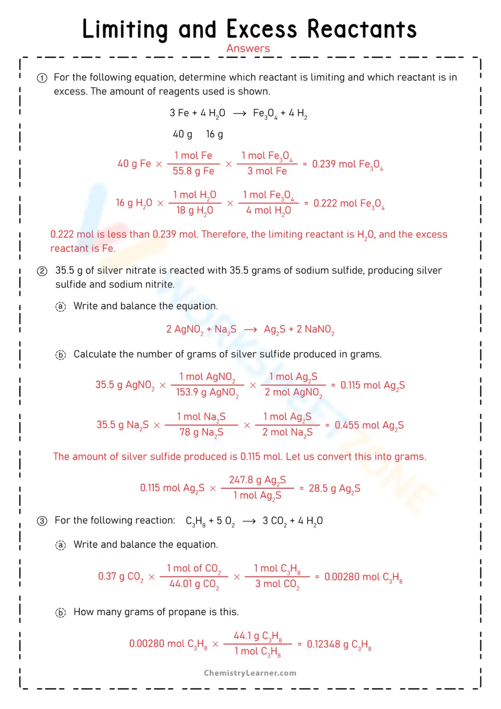 Limiting and Excess Reactants Worksheet - Page 2