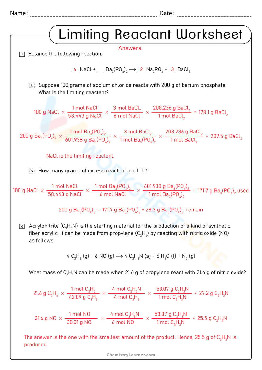 Limiting Reactant Example Worksheet - Page 2