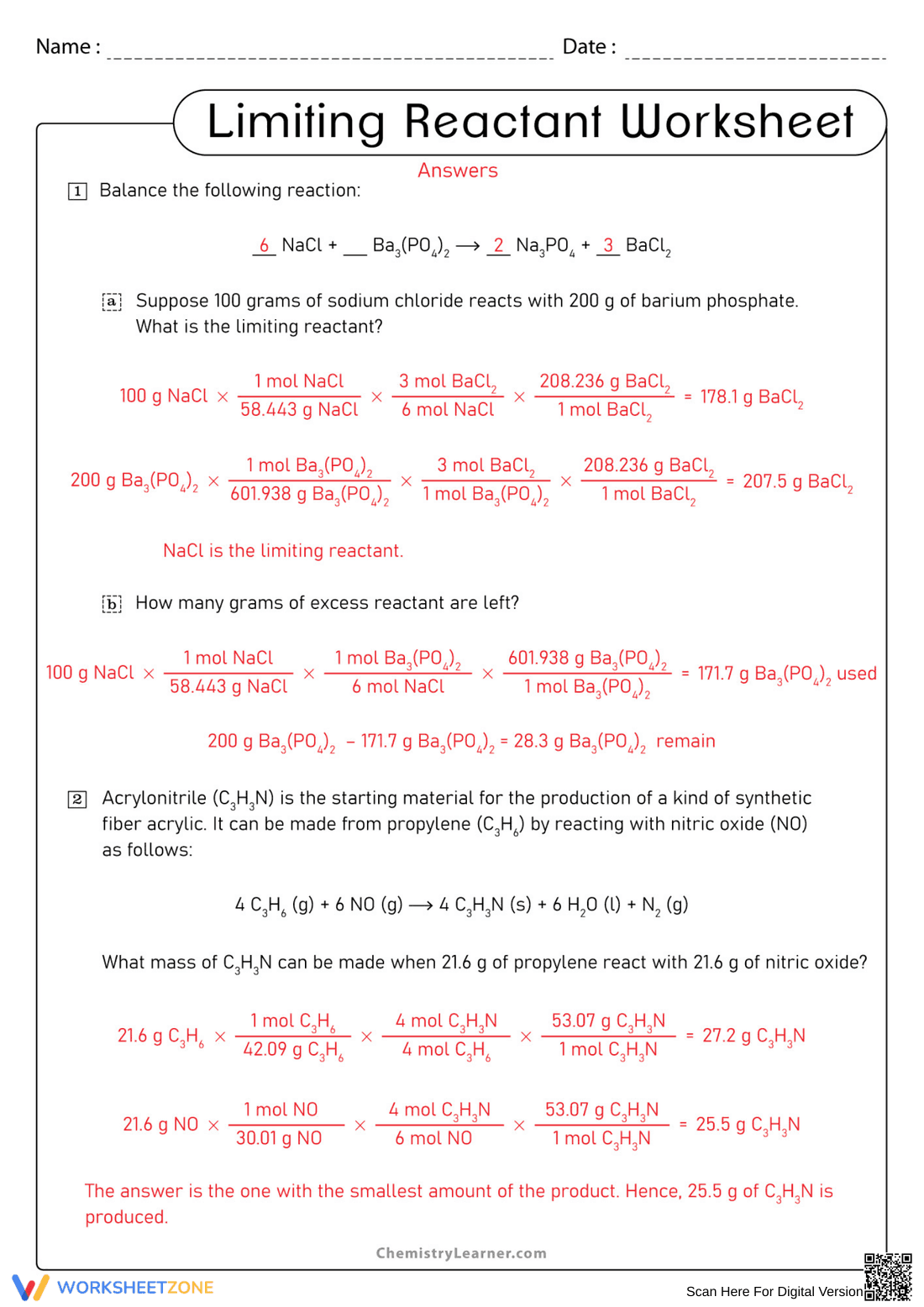 Limiting Reactant Example Worksheet - Page 2