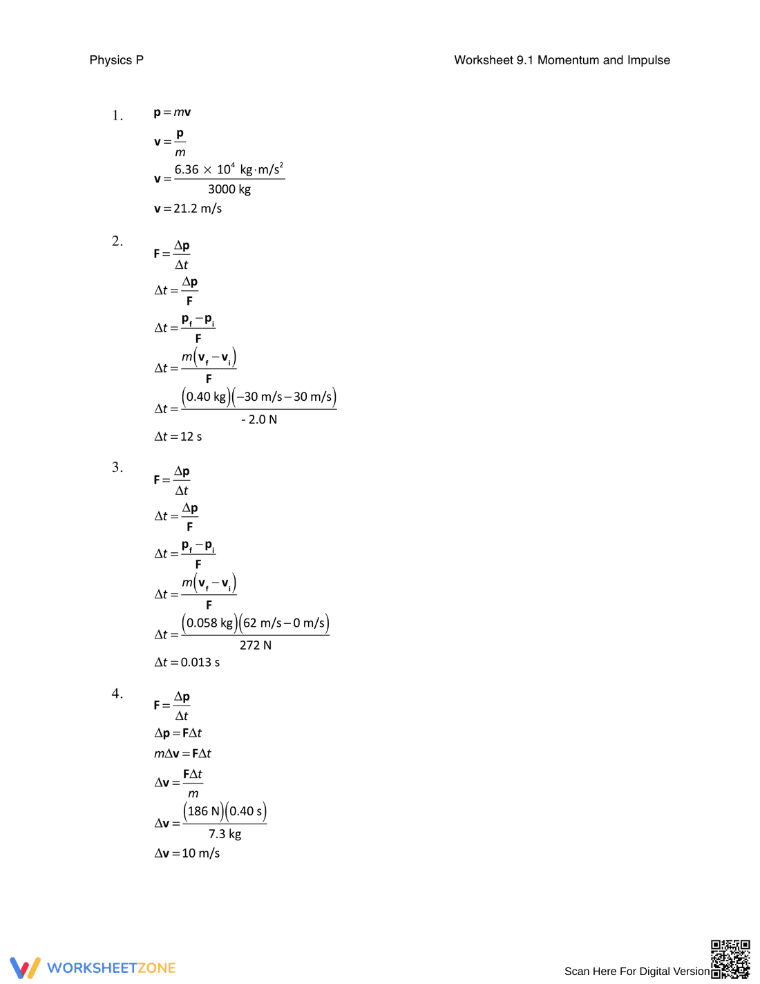 Momentum and Impulse Exploration Worksheet - Page 2