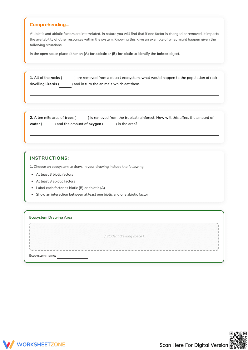 Abiotic vs. Biotic Factors Worksheet with Answer Key - Page 2