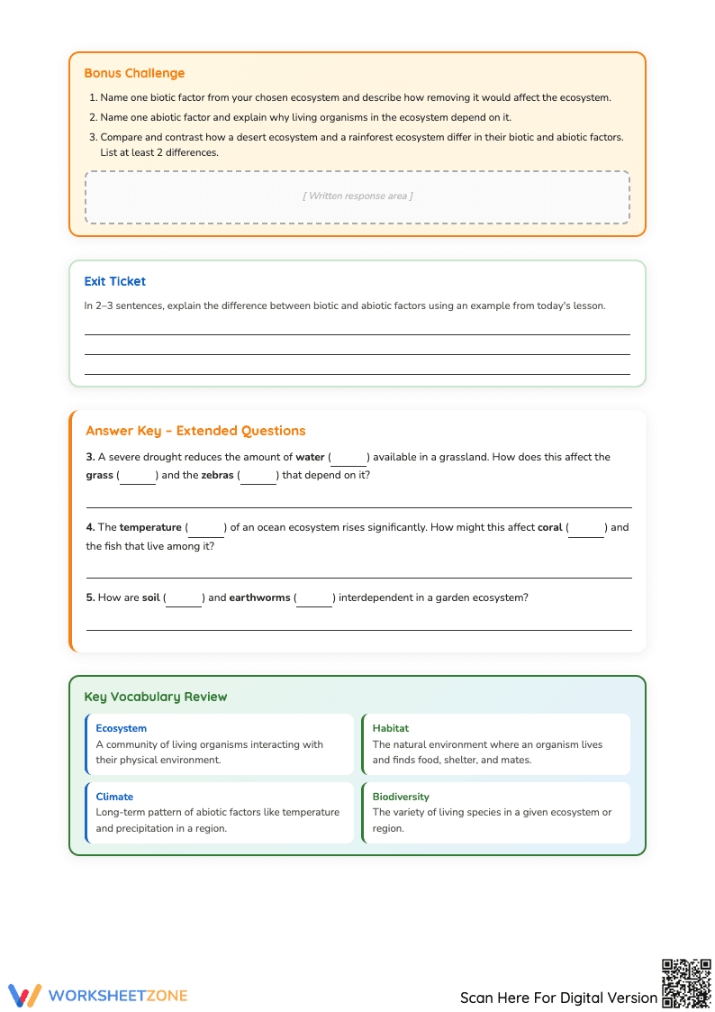 Abiotic vs. Biotic Factors Worksheet with Answer Key - Page 3