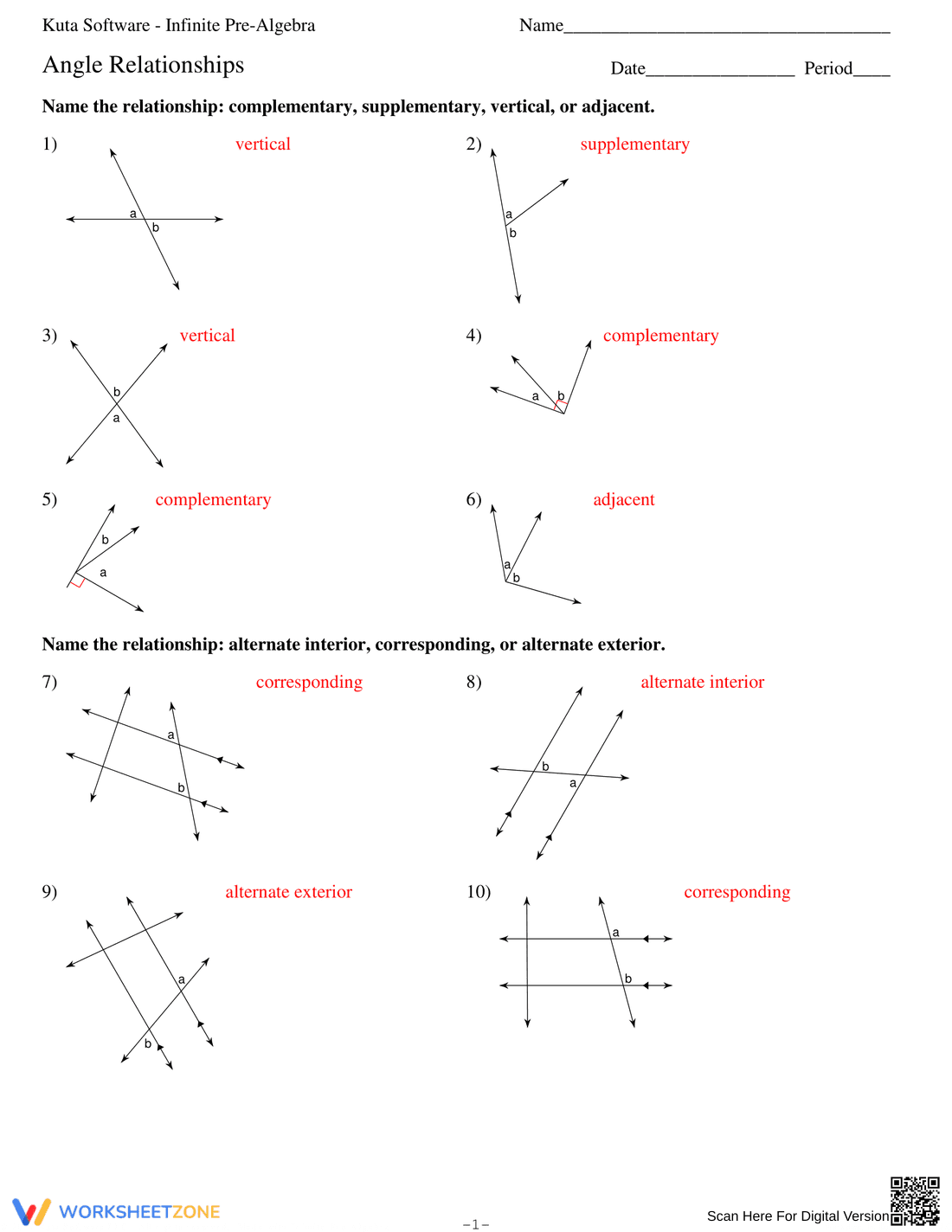 Angle Relationships Practice Worksheet - Page 3