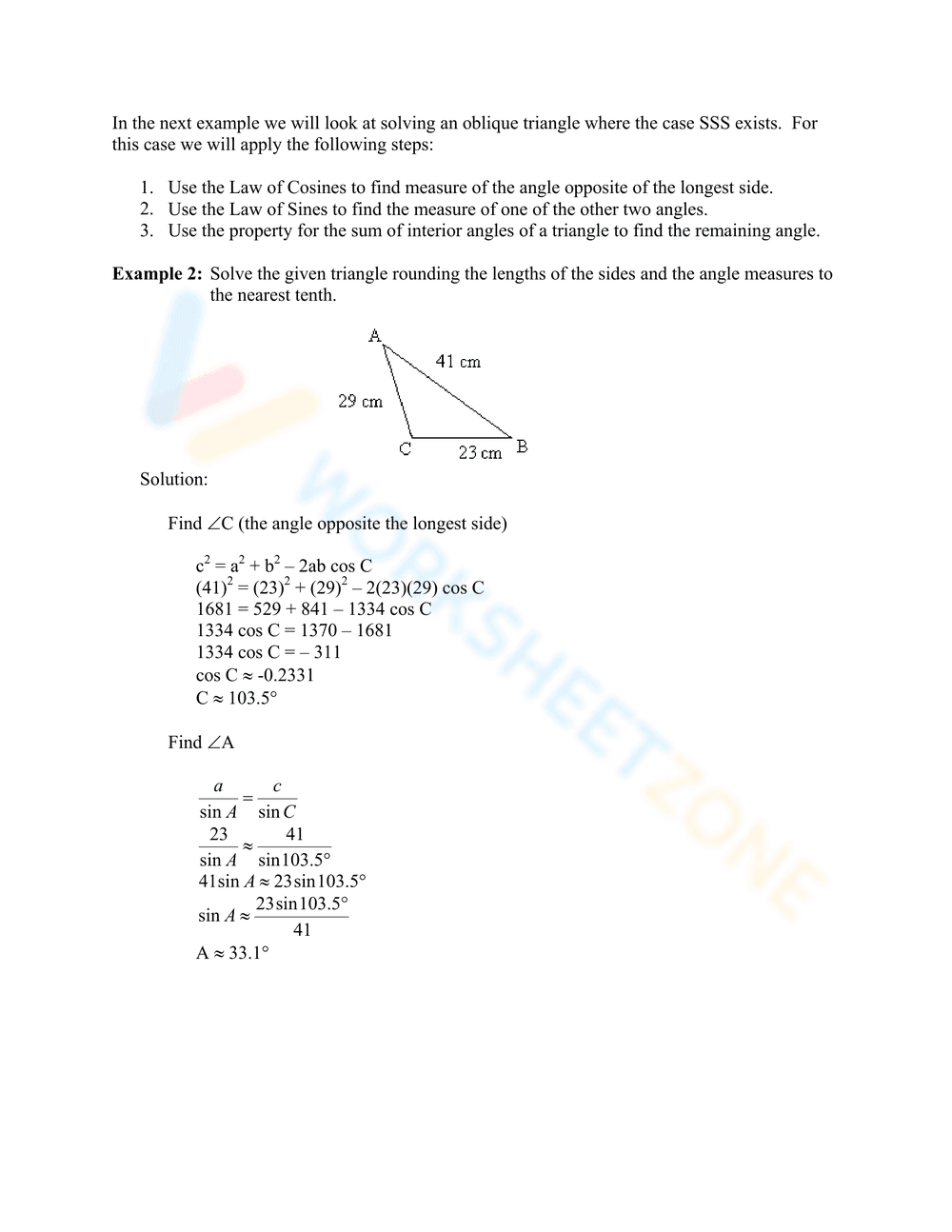 Law of Cosines Advanced Exercises - Page 3