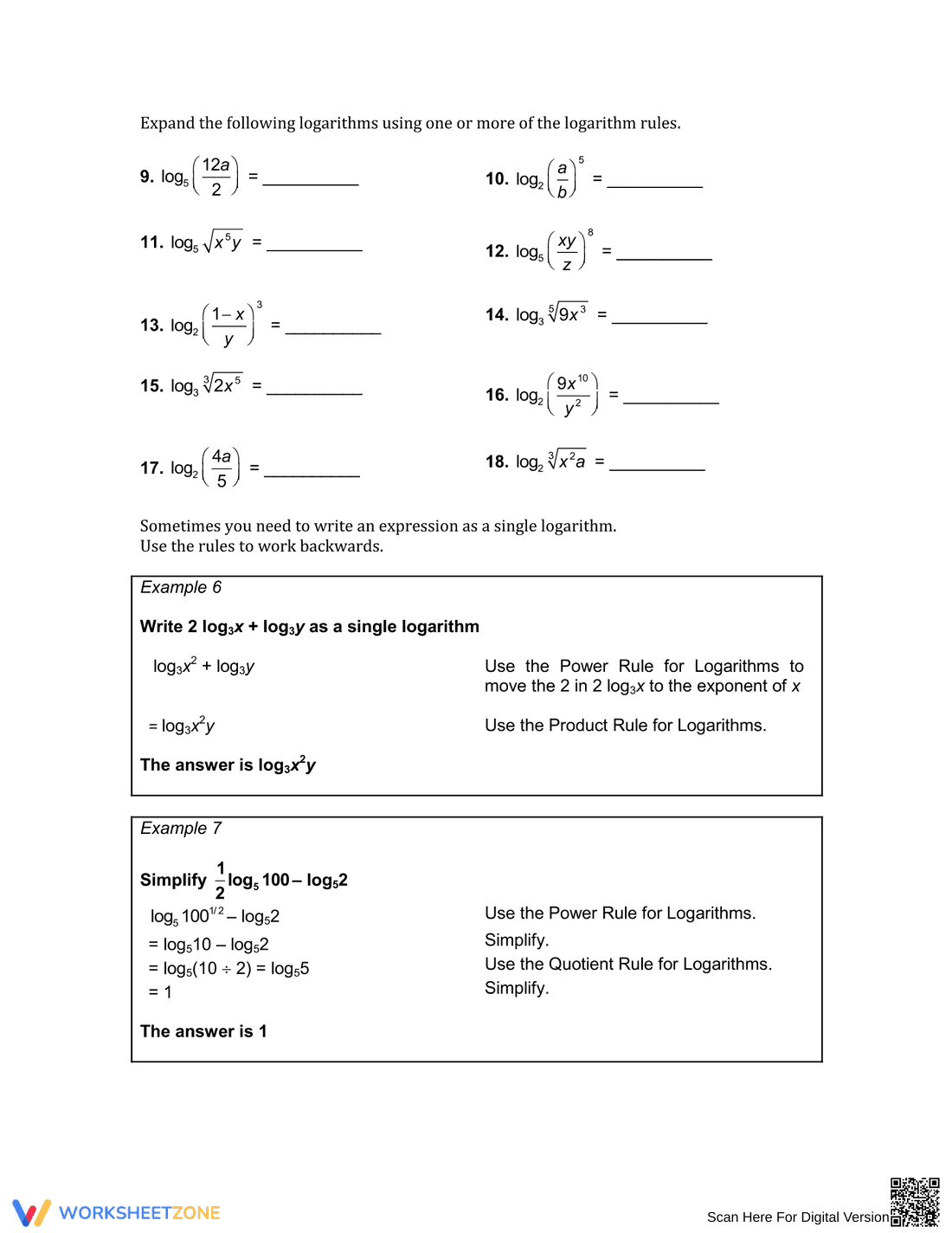 Practice with Logarithm Properties - Page 2