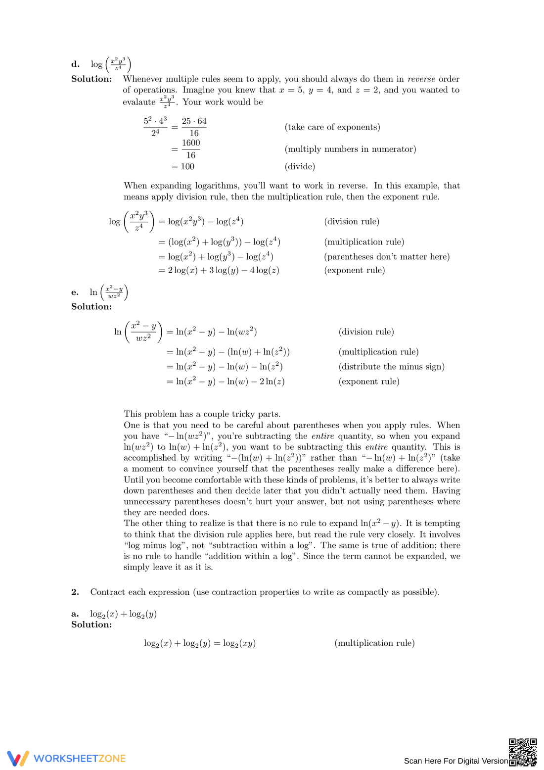 Utilizing Logarithm Properties - Page 2