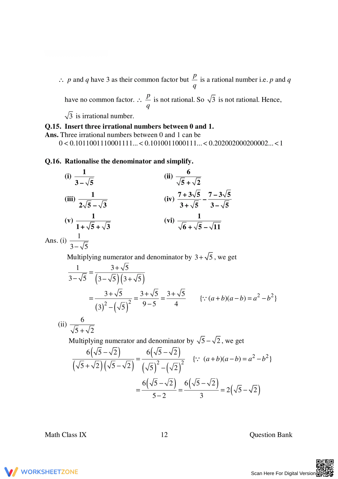 Worksheet on Rational and Irrational Numbers - Page 12
