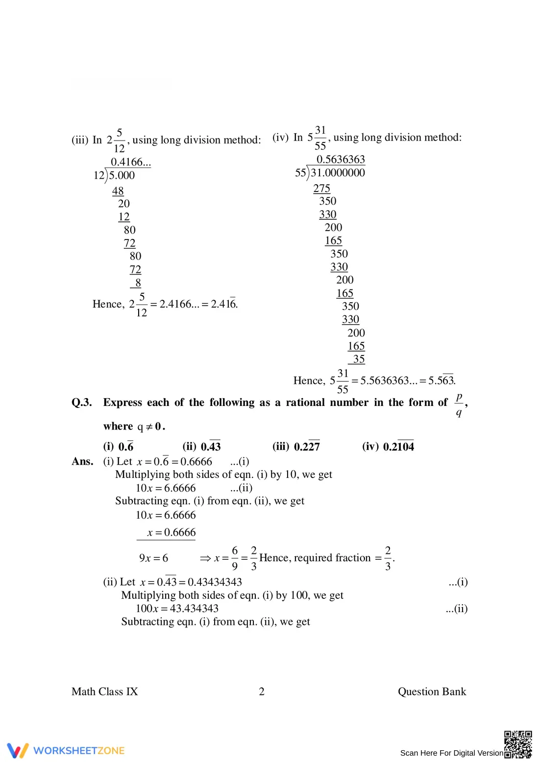 Worksheet on Rational and Irrational Numbers - Page 2