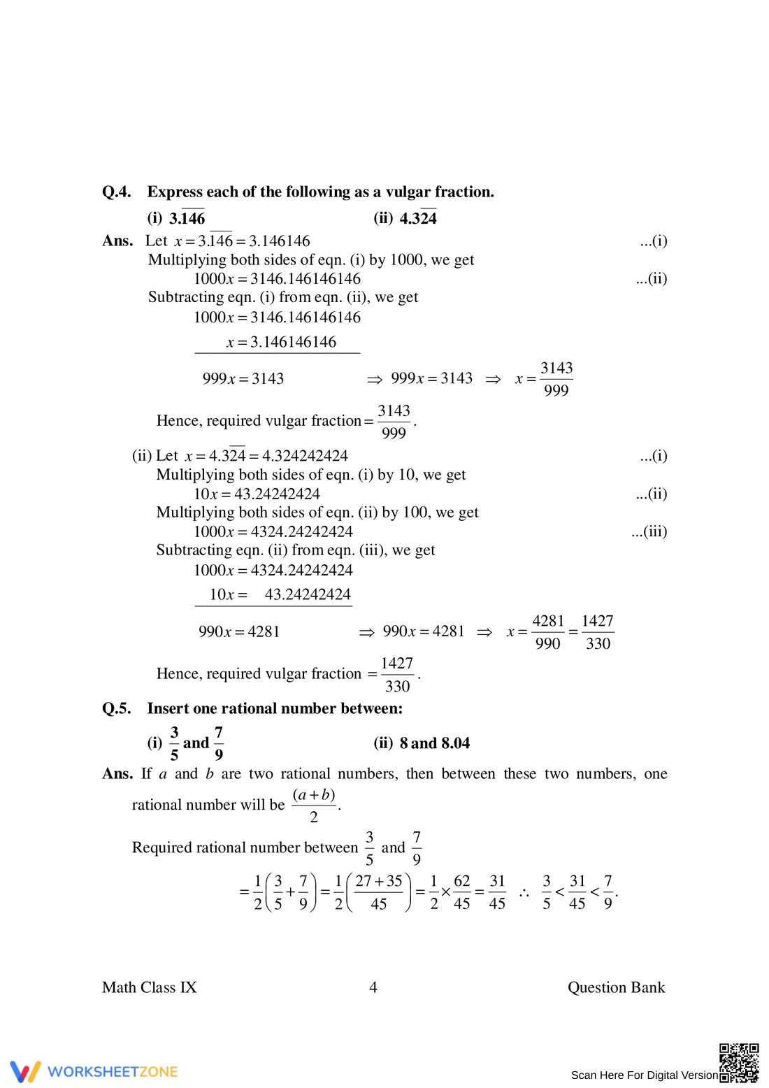 Worksheet on Rational and Irrational Numbers - Page 4