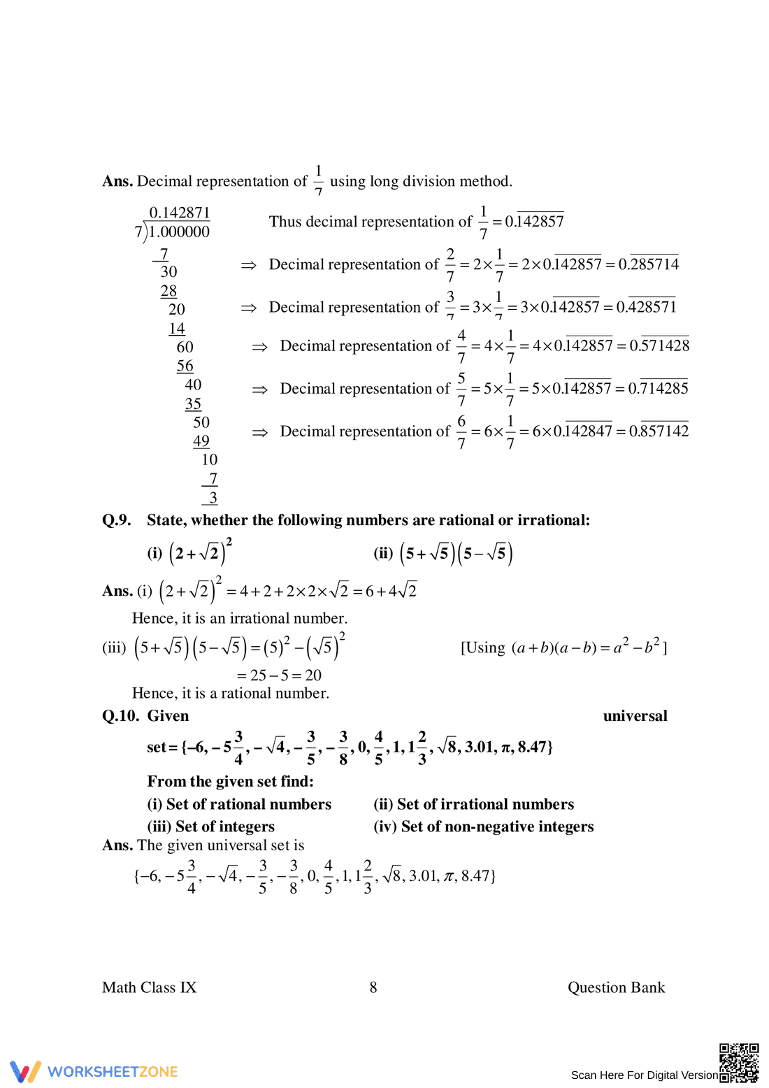 Worksheet on Rational and Irrational Numbers - Page 8