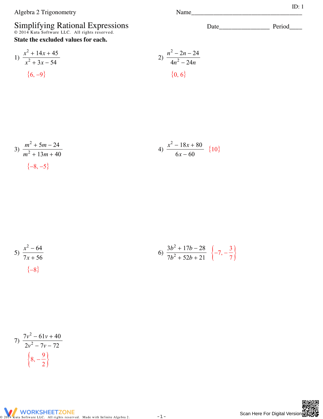 Worksheet on Simplifying Rational Expressions - Page 3