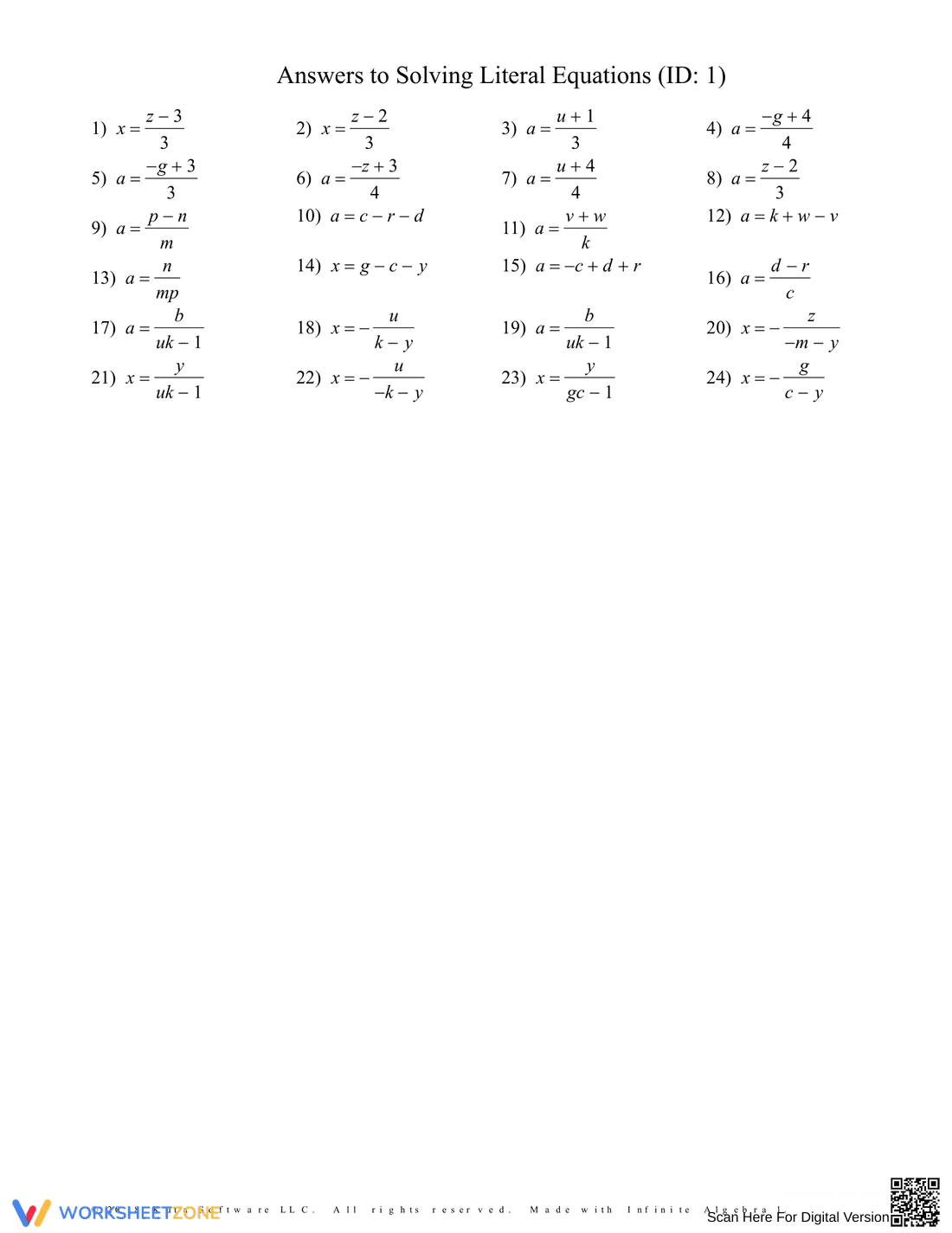 Solving Literal Equations 1 Worksheet - Page 2