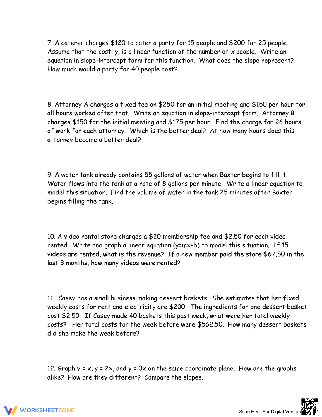 Y=mx+b Word Problems - Page 2