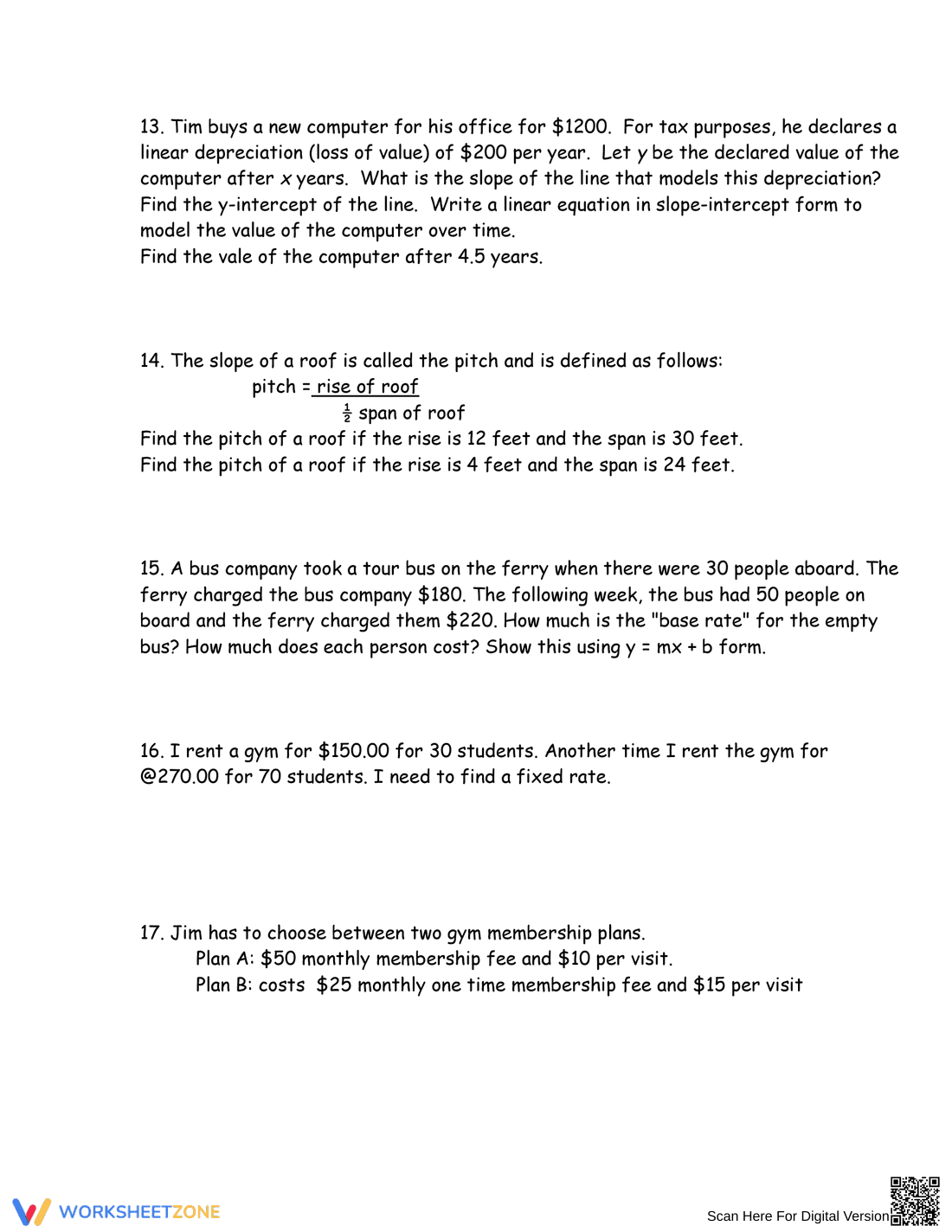 Y=mx+b Word Problems - Page 3