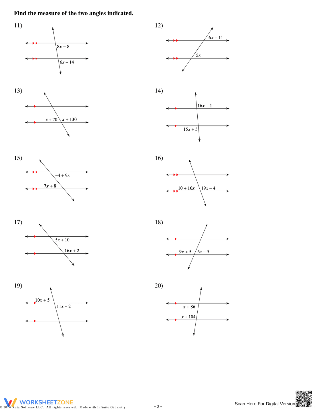 Angle Pair Relationships and Parallel Lines - Page 2