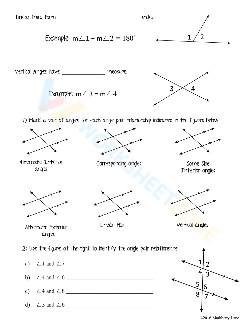 Identify Angle Pair Relationships in Parallel Lines - Page 2