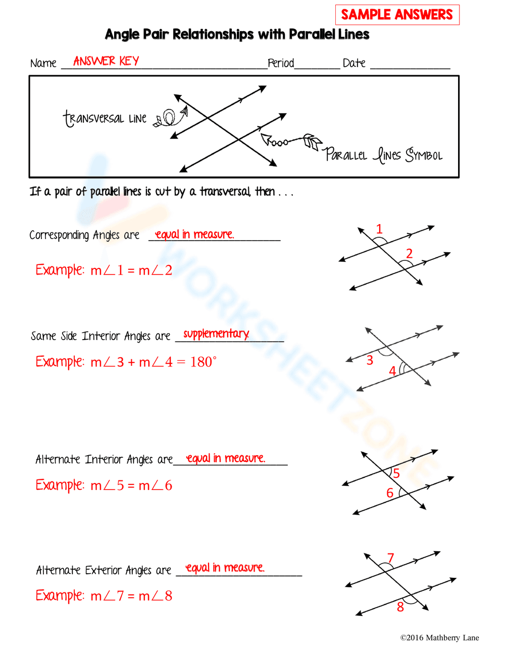 Identify Angle Pair Relationships in Parallel Lines - Page 5