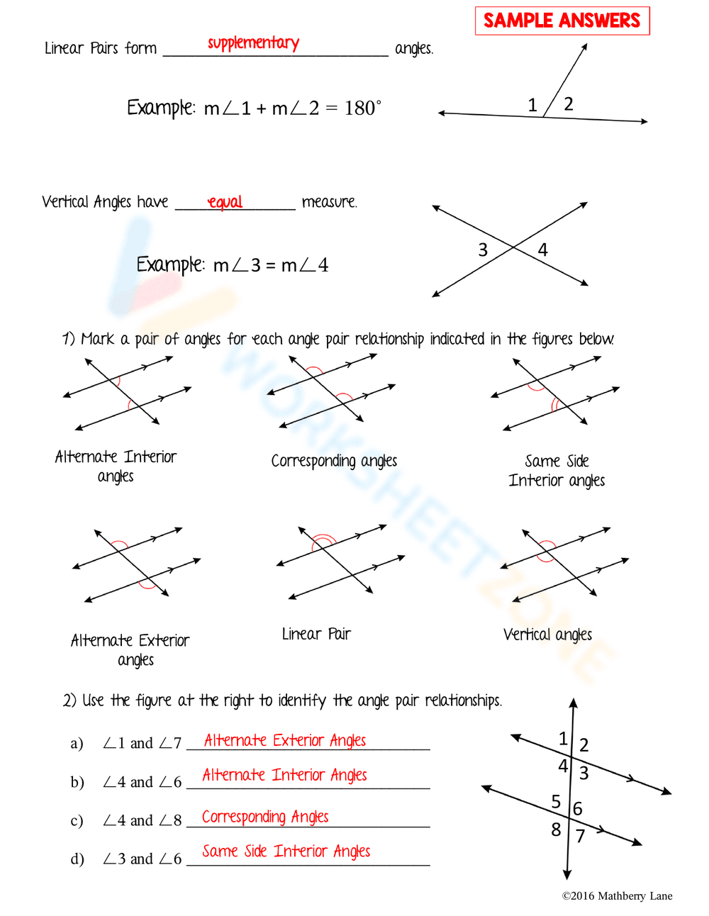 Identify Angle Pair Relationships in Parallel Lines - Page 6