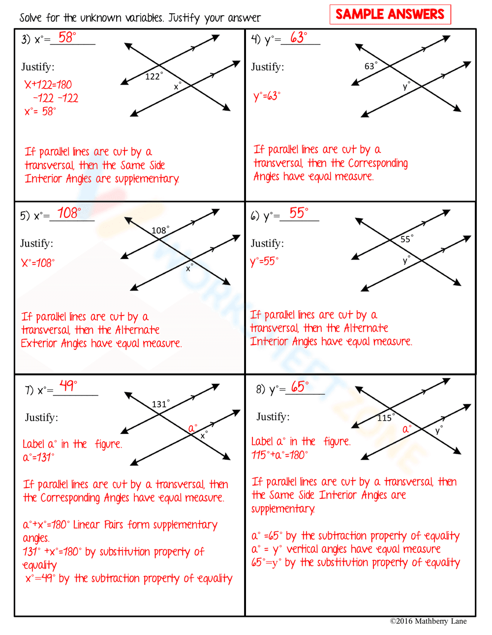 Identify Angle Pair Relationships in Parallel Lines - Page 7