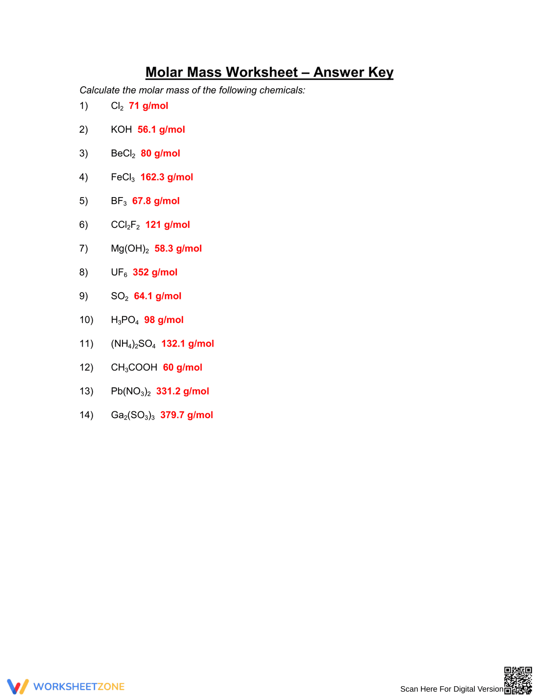 Molar Mass Worksheet - Page 2