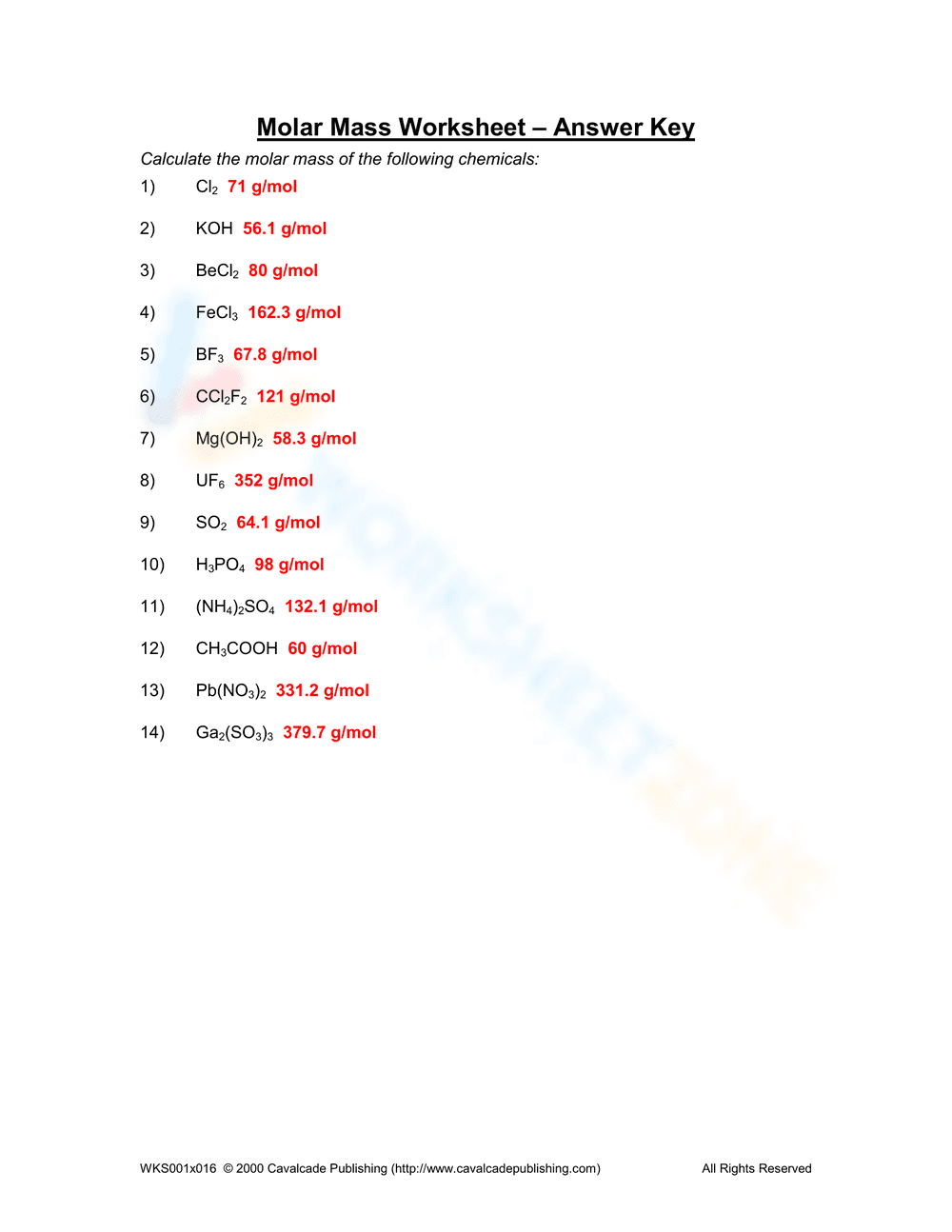 Molar Mass Worksheet - Page 2