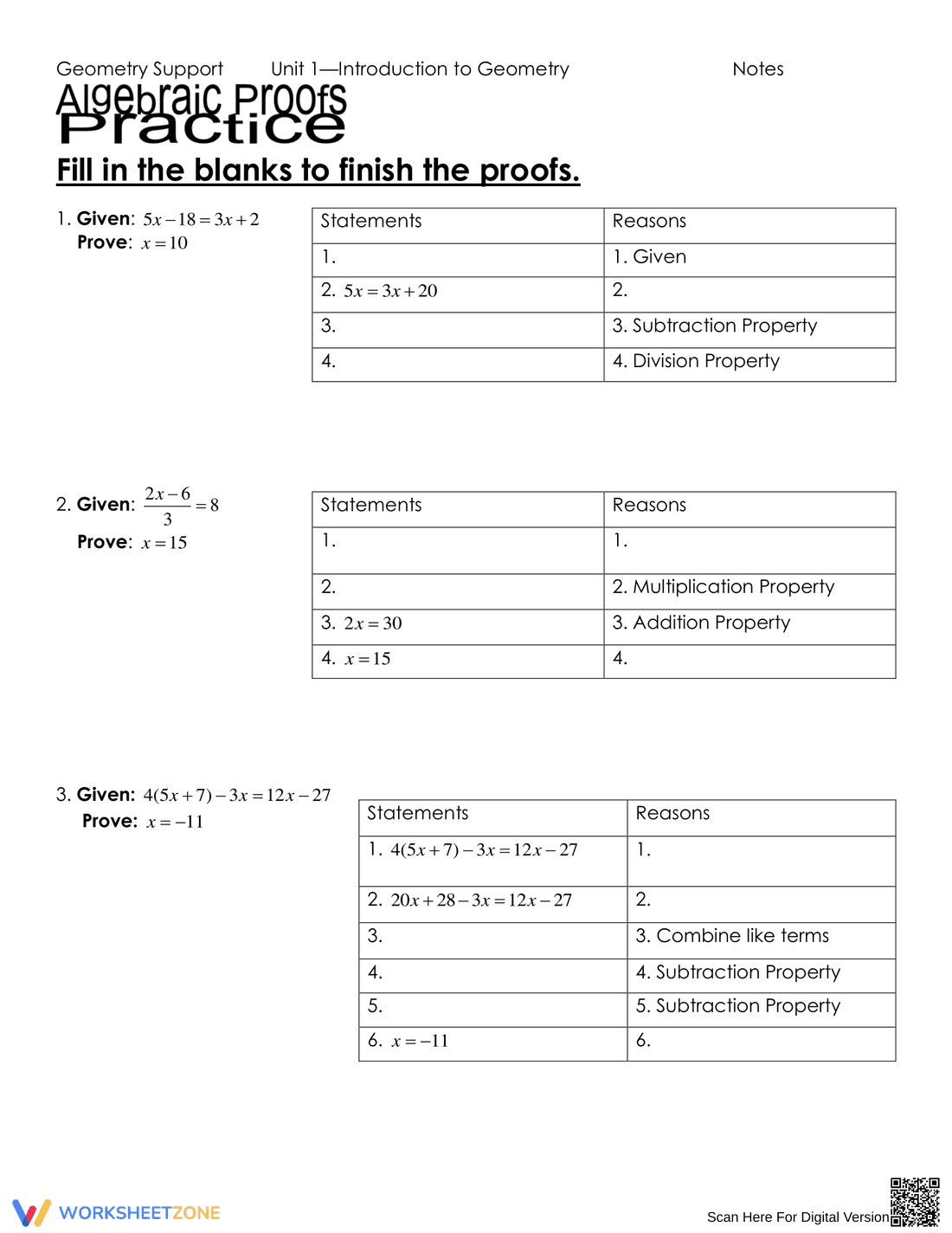 Algebraic Proofs with Two-Column Geometry Format - Page 3