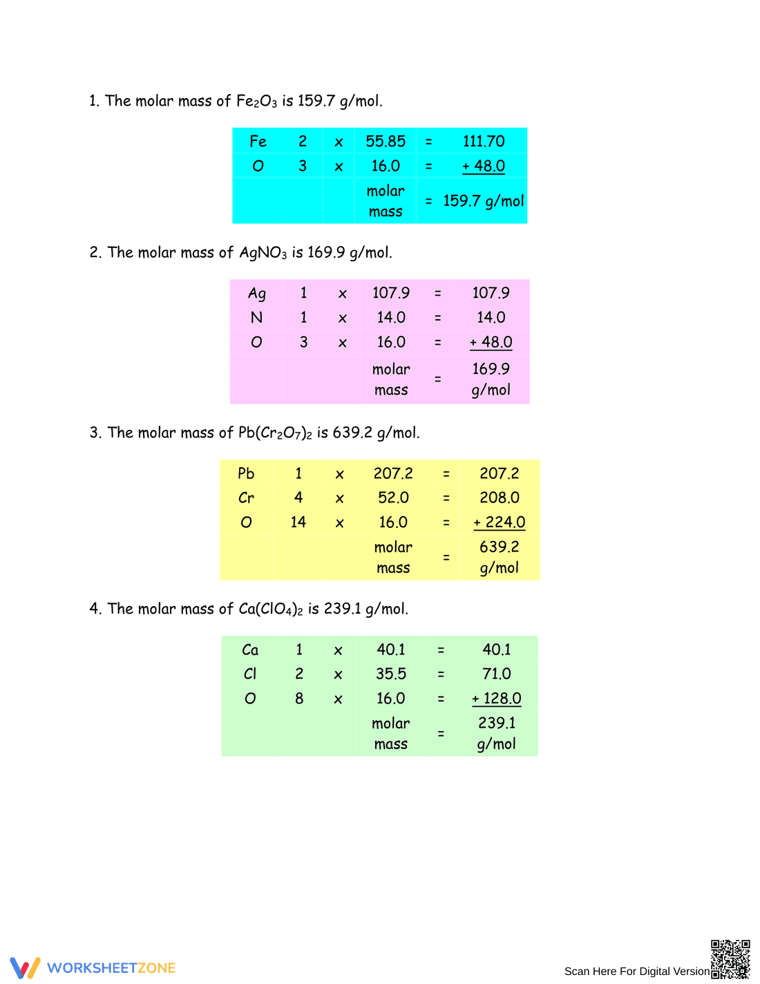Calculating Moles and Molar Mass - Page 3