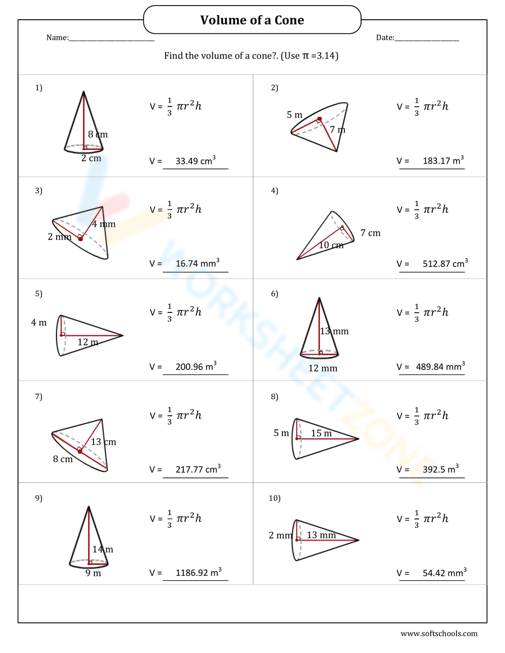 Advanced Volume of a Cone Practice - Page 2