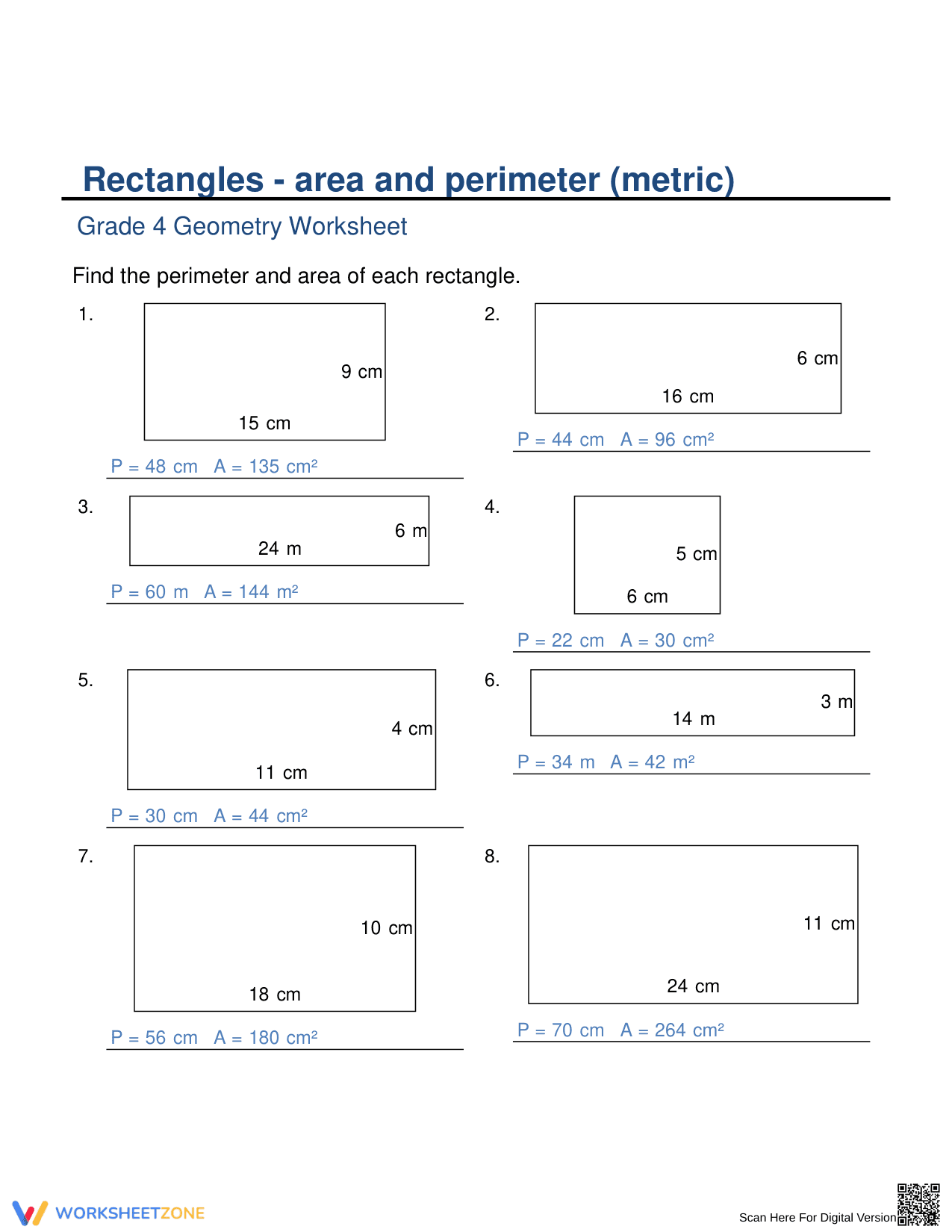 Calculating Area & Perimeter of Rectangles - Page 2