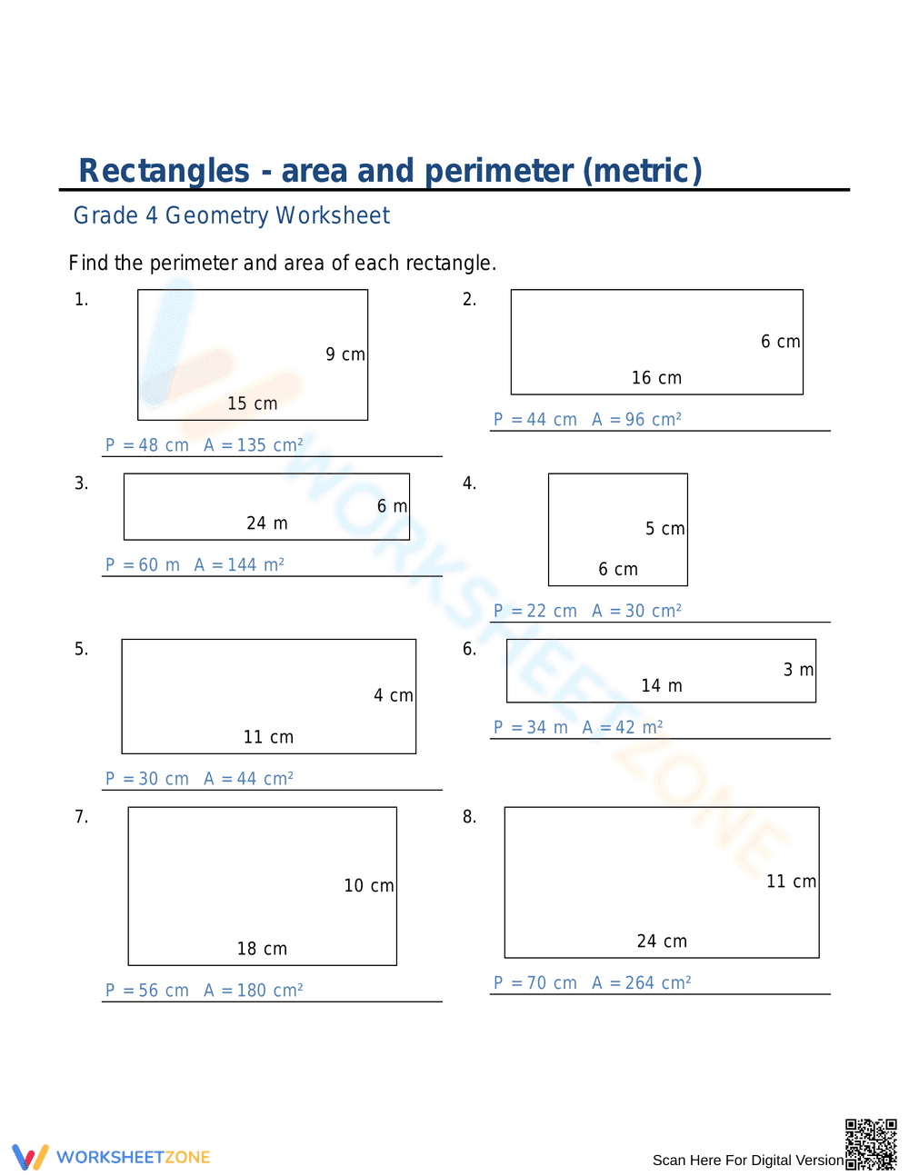 Calculating Area & Perimeter of Rectangles - Page 3