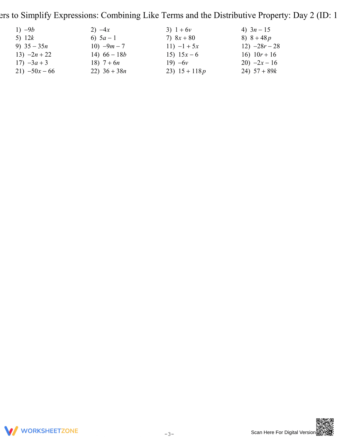 Combining Like Terms and Distributive Property - Page 3