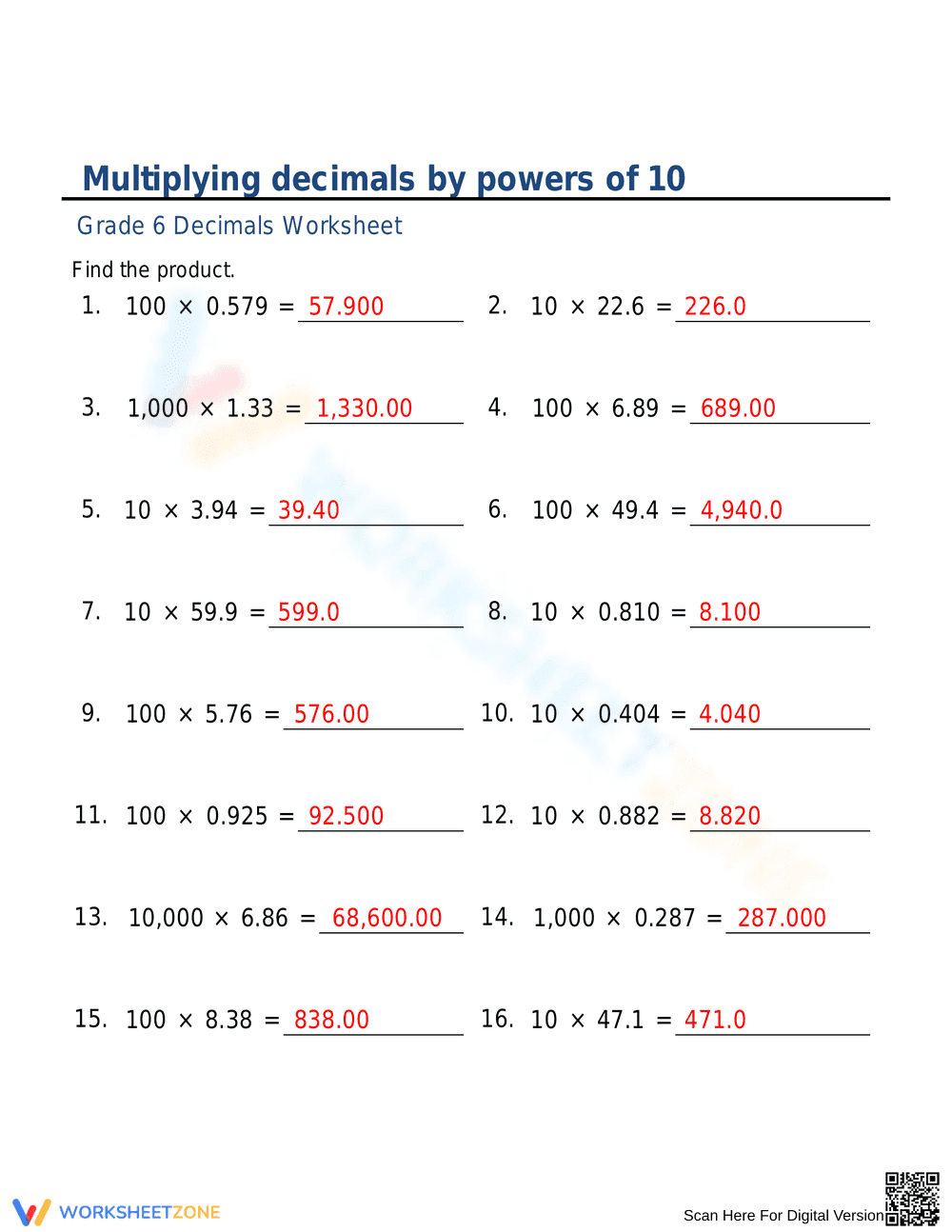 Multiplying by Powers of 10 Practice Sheet - Page 3