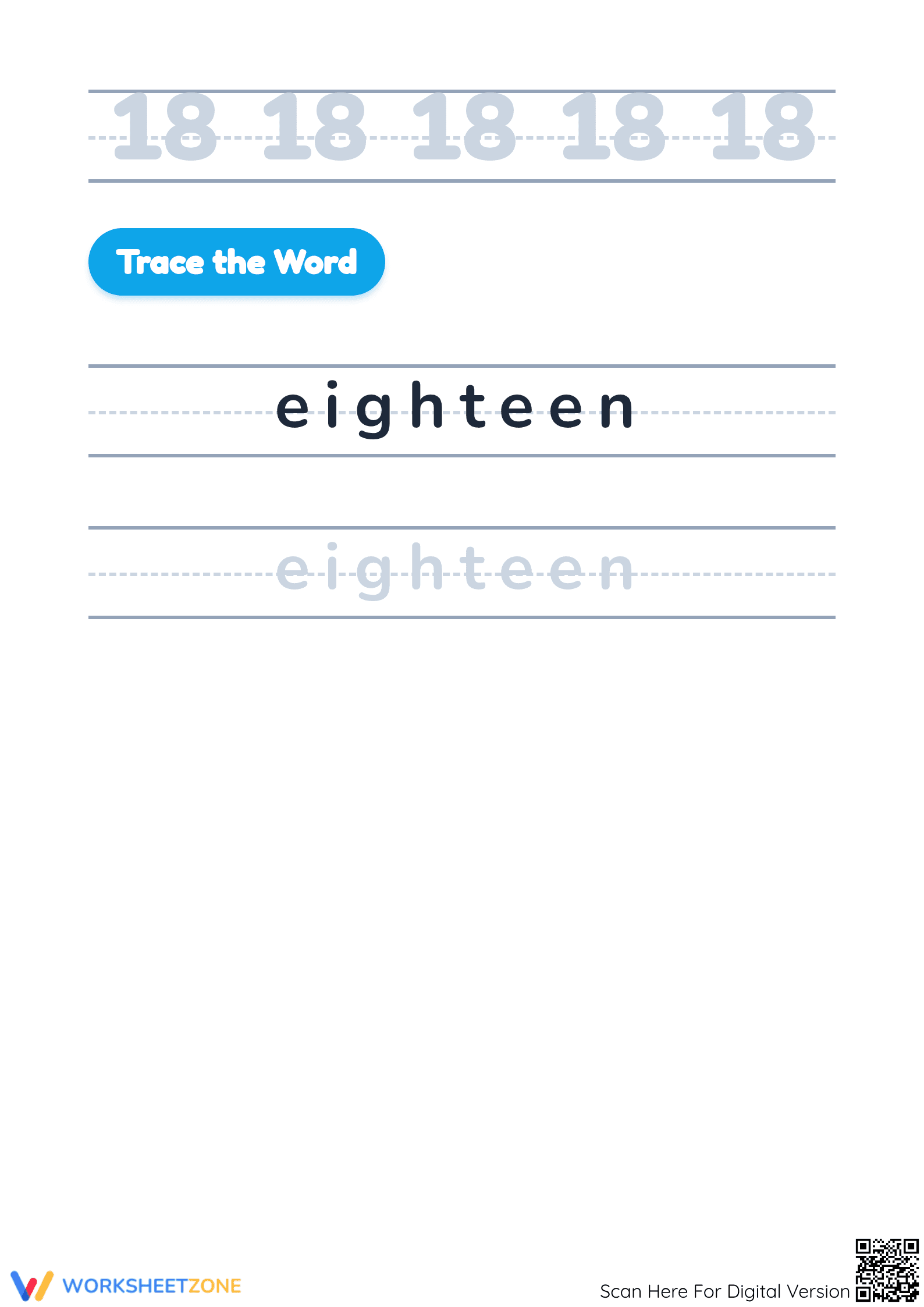Number 18 Worksheet | Essential Grade K-1 Math - Page 2