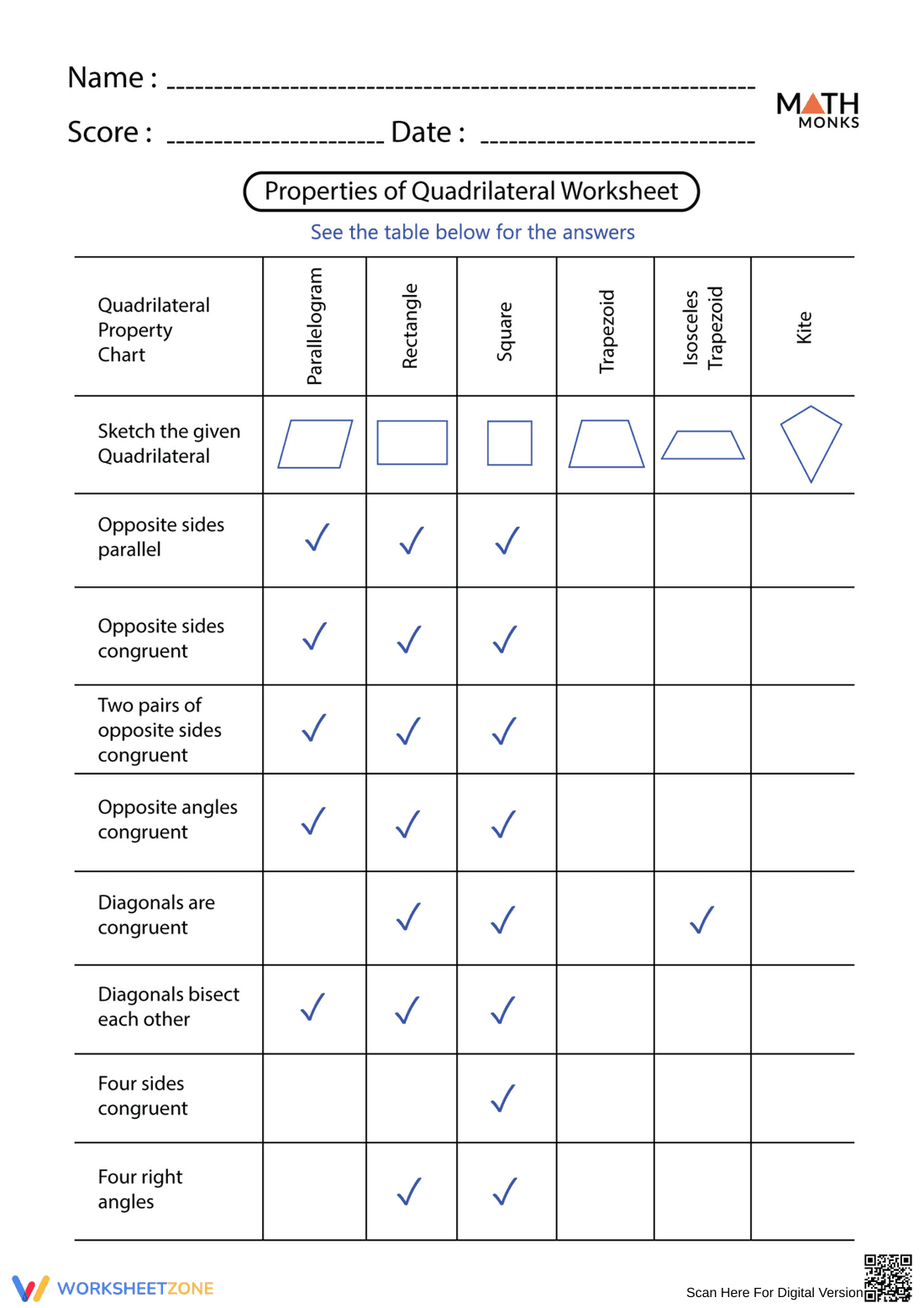 Quadrilaterals Properties Worksheet - Page 2