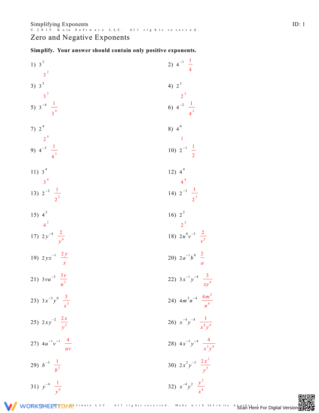 Zero and Negative Exponents Practice - Page 2